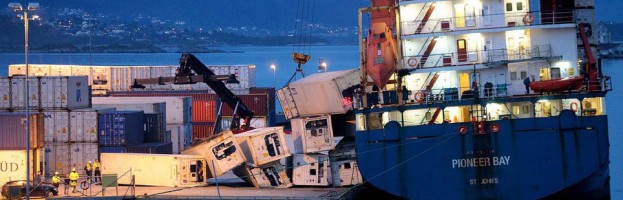 Containers Unshipped From M/V PIONEER BAY Tumble To The Dock ~ [Skutvika, Norway – 15 May 2015]